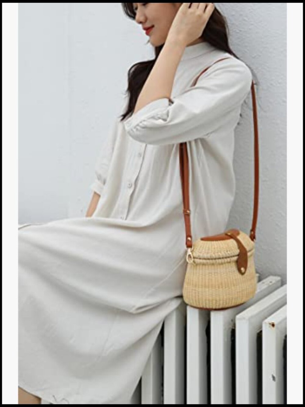 Handwoven Rattan Crossbody Bag Crescent Purse Shoulder Straw Basket Chic - Picture 2 of 7